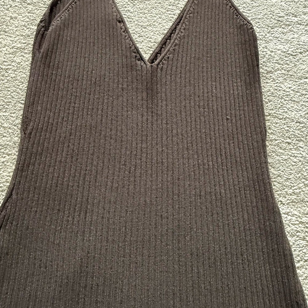 Brown Ribbed Knit Sleeveless Top